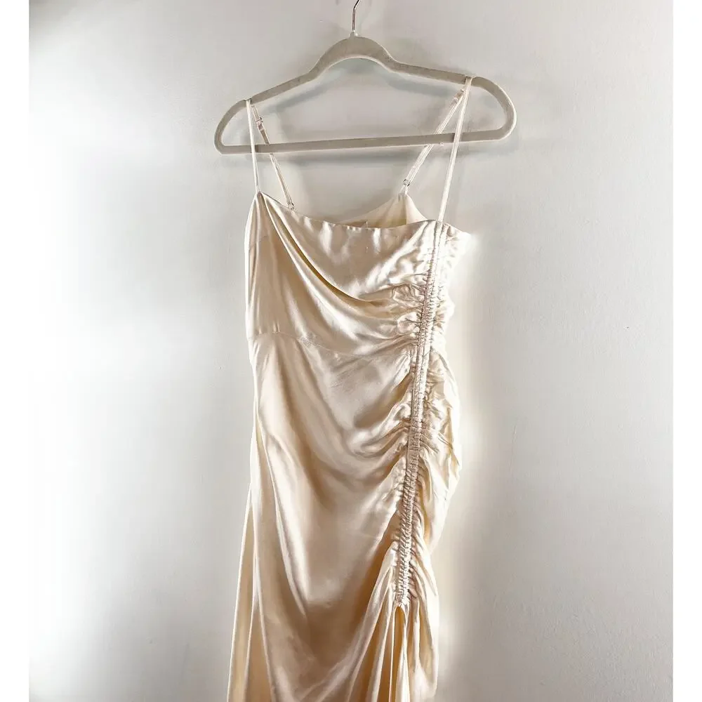 Shona Joy La Lune Ruched Side Slit Maxi Formal Slip l Dress Gown Cream 4 - Picture 7 of 12